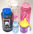 These polycarbonate bottles and cups are made from BPA.